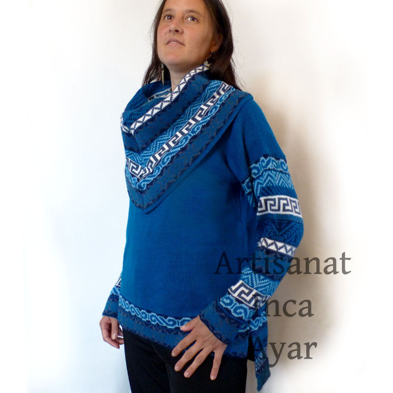 Pull grande taille femme en laine d'alpaga bleu