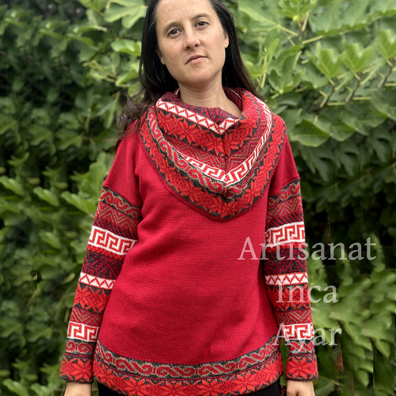 Pull grande taille femme en laine d'alpaga rouge