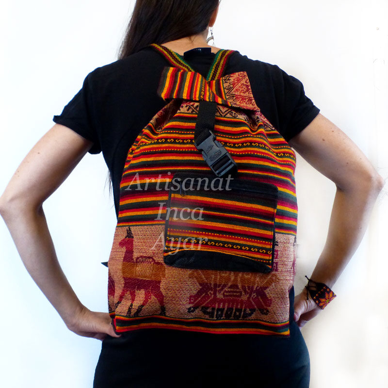 Sac à dos en tissu péruvien couleur rasta