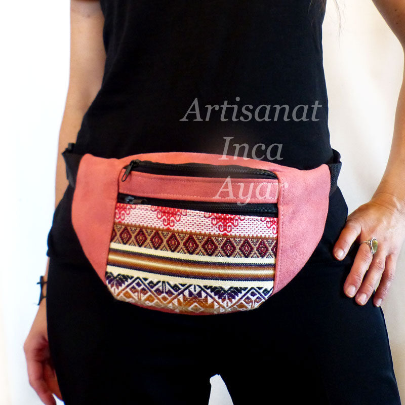 Sac banane velours type daim rose