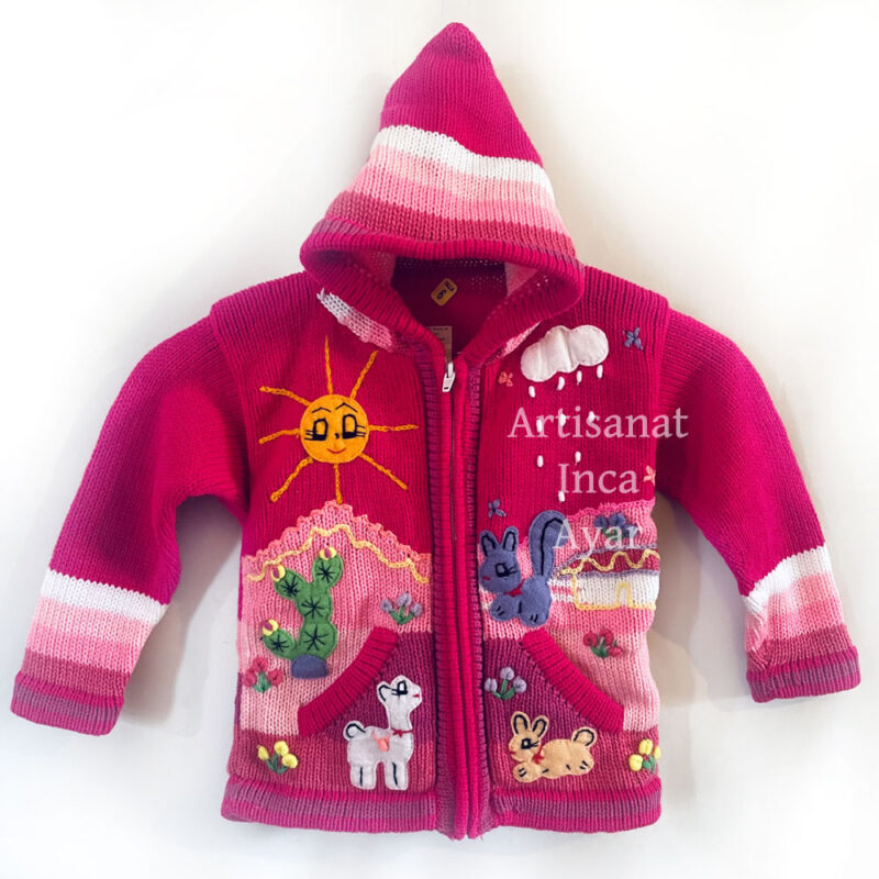 Gilet péruvien enfant 5/6 ans rose