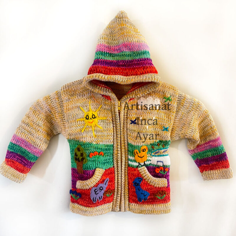 Gilet péruvien enfant 10 mois/2 ans jaune chiné/multicolore