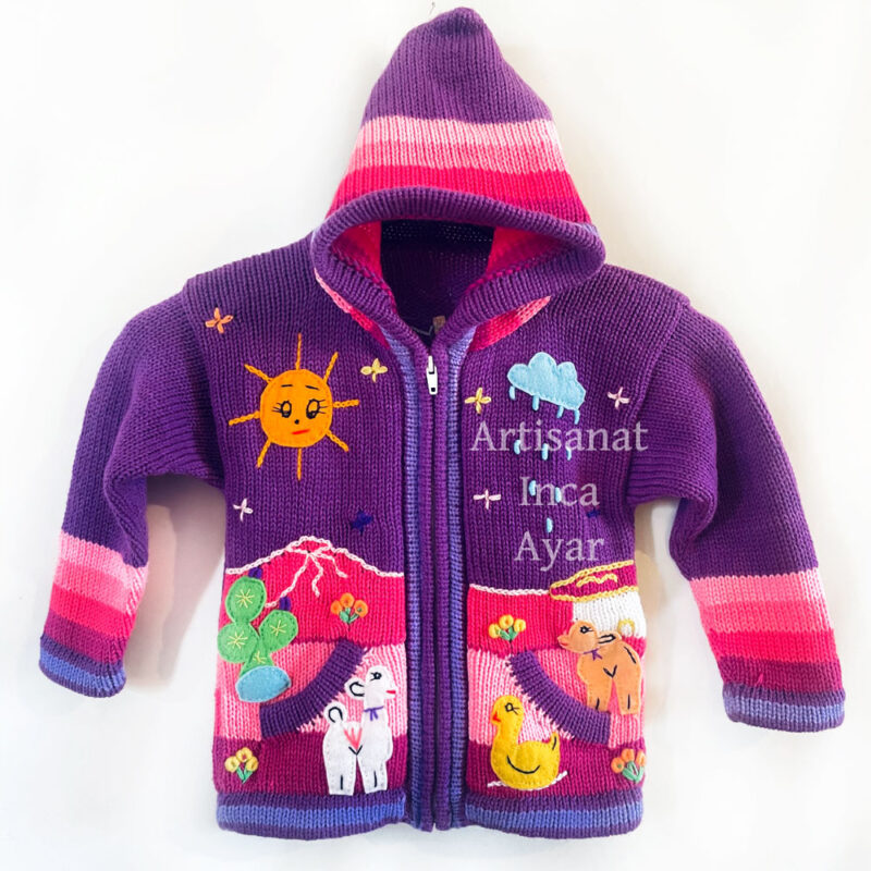 Gilet péruvien enfant 3/4 ans rose/violet