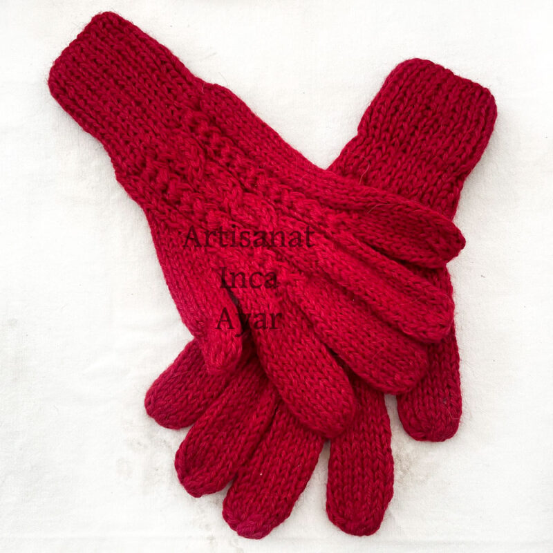 Gants adultes tricotés laine d'alpaga rouge foncé