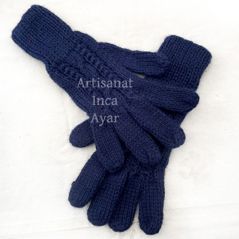 Gants adultes tricotés laine d'alpaga bleu foncé