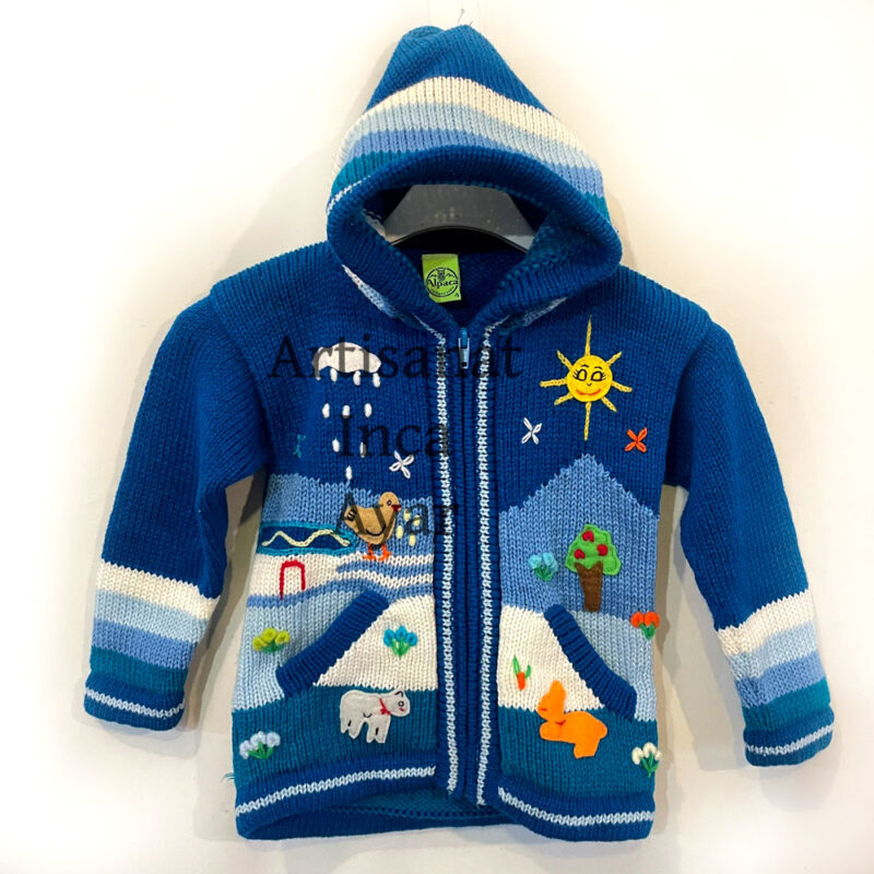 Gilet péruvien enfant 3/4 ans bleu