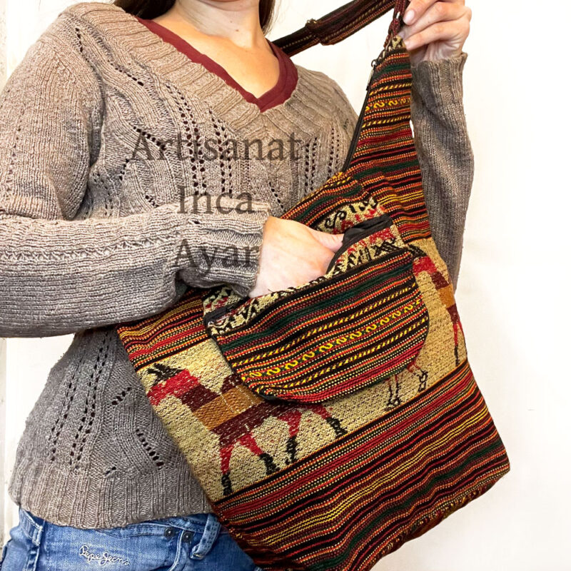 Grand sac à bandoulière en tissu péruvien couleurs rasta