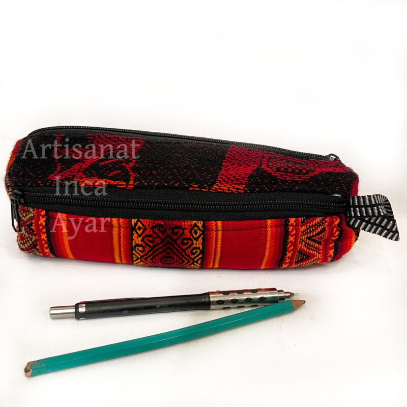 Grande trousse en tissu péruvien double fermeture rouge orange