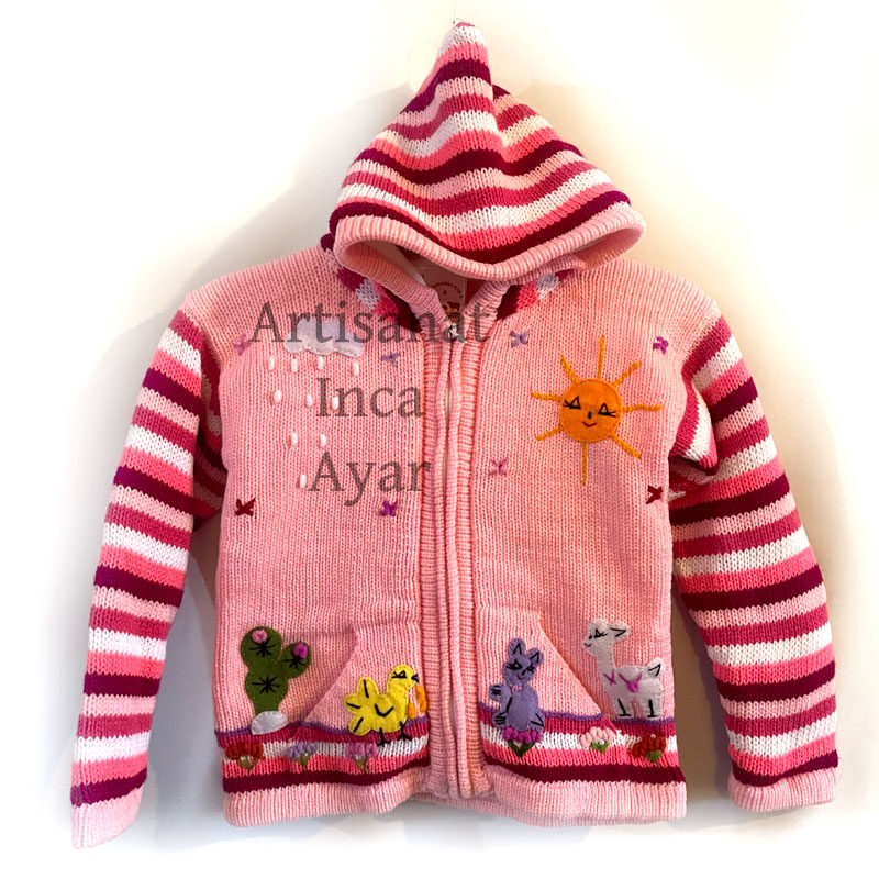 Gilet péruvien enfant 6/7 ans doublé polaire rose