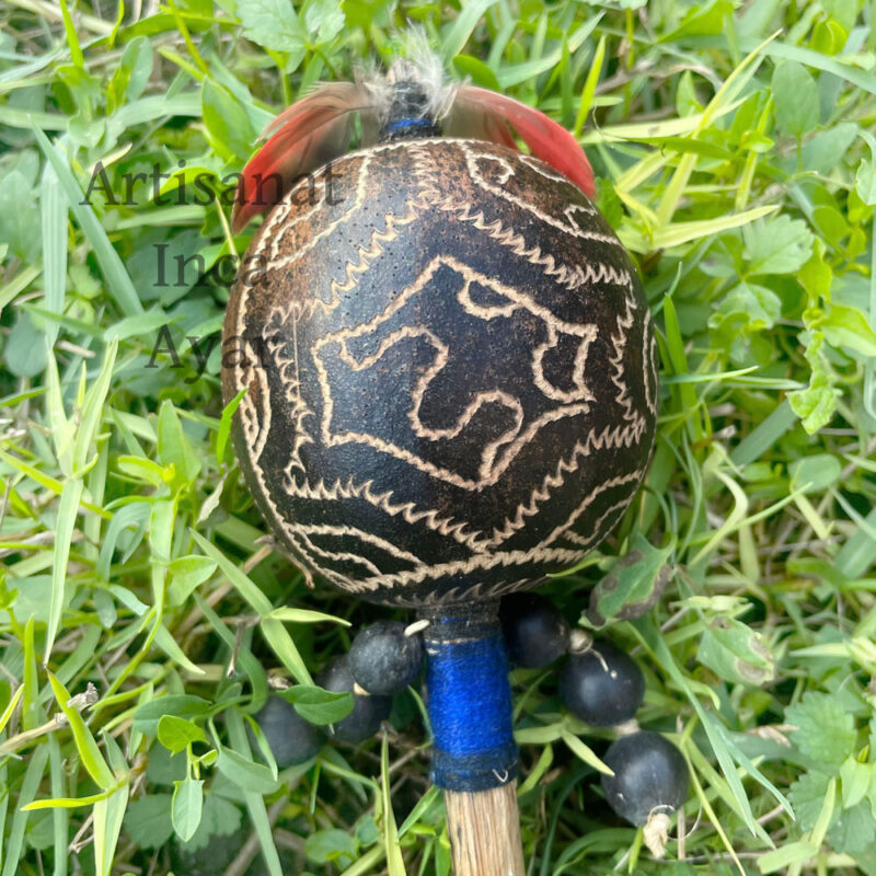 Grand maracas shipibo ruban bleu