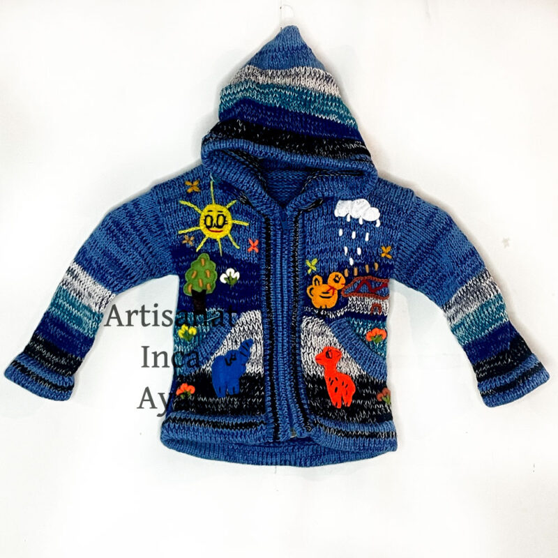 Gilet péruvien bébé 3/9 mois bleu chiné