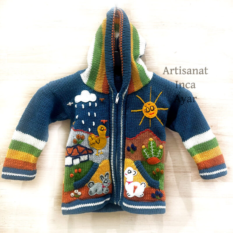 Gilet péruvien enfant 10 mois/2 ans bleu acier