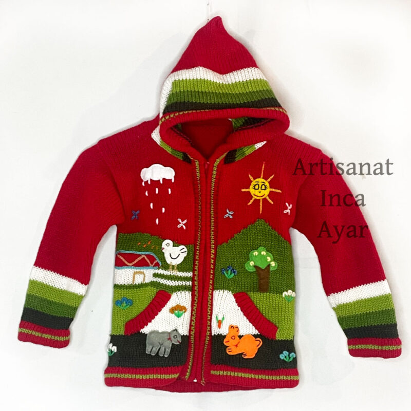 Gilet péruvien enfant ans rouge et vert