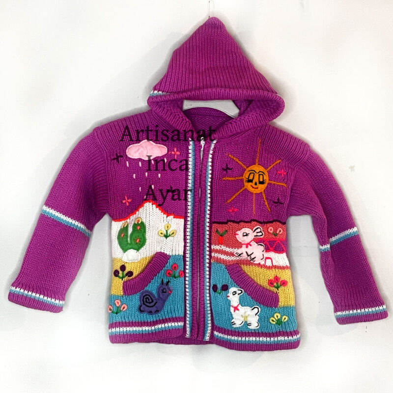 Gilet péruvien enfant 3/4 ans rose et multicolore