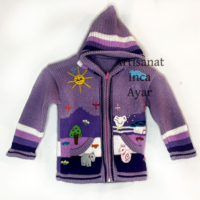 Gilet péruvien enfant 3/4 ans violet