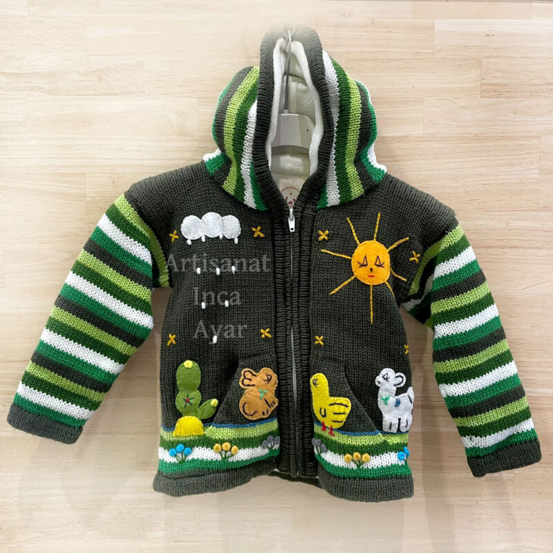 Gilet péruvien 4 ans polaire vert foncé