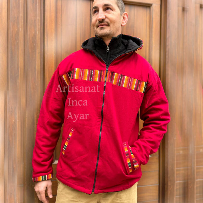 Manteau en toile péruvienne doublé polaire rouge