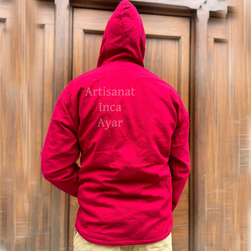 Manteau en toile péruvienne doublé polaire rouge