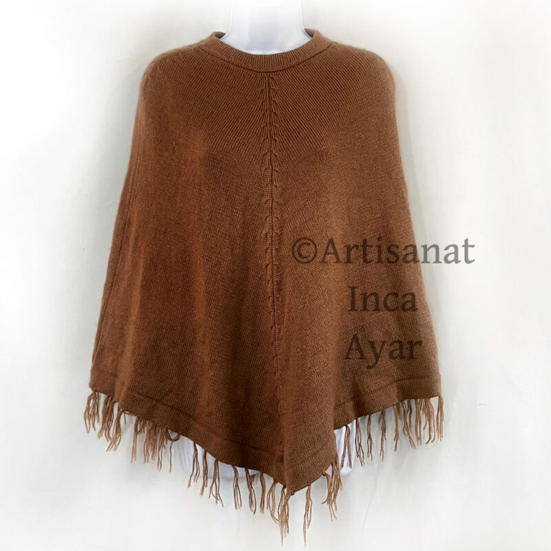 Poncho femme uni laine d'alpaga marron clair